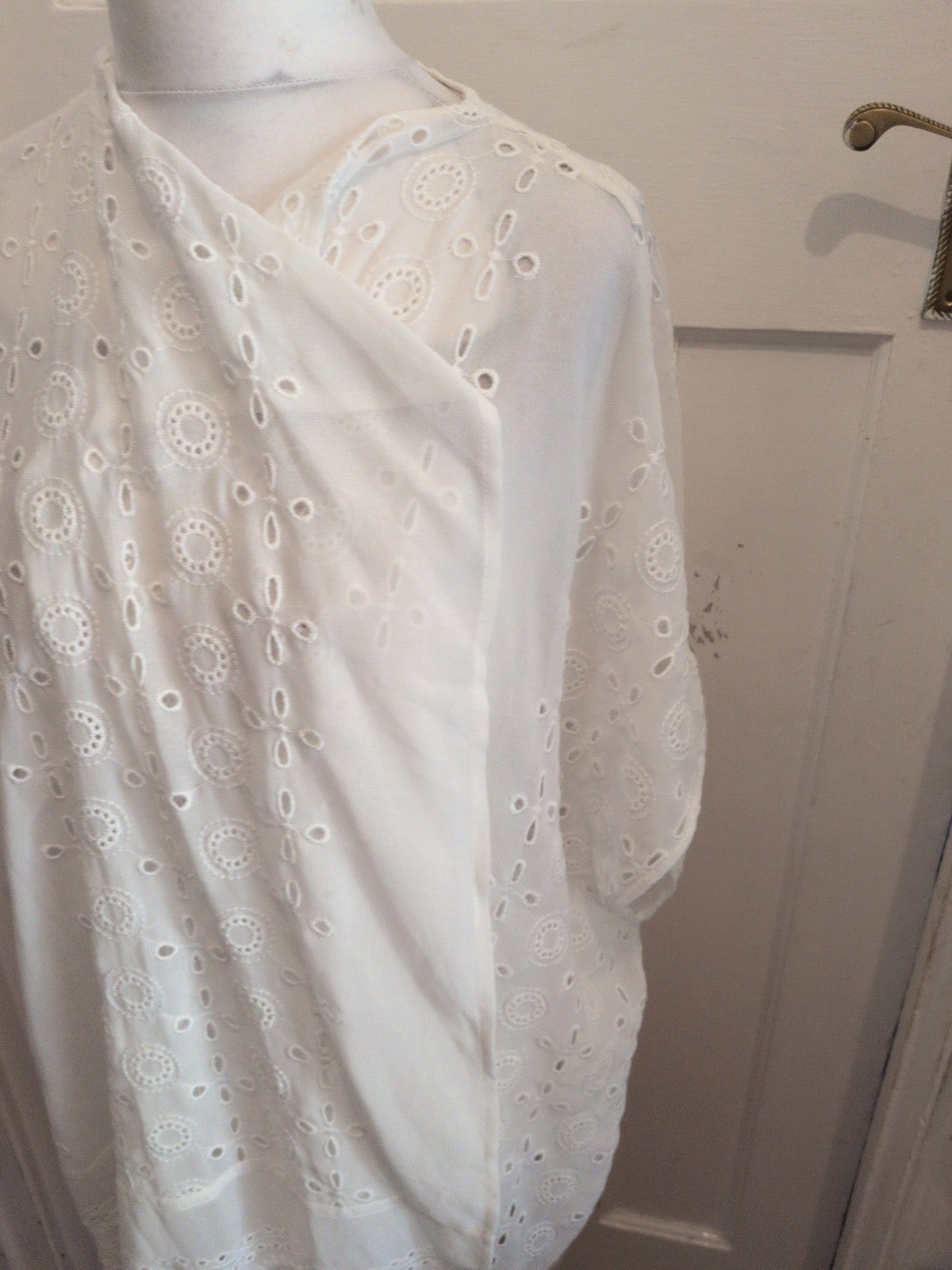 George Large White Patterned Short Sleeve Open Longline Blouse