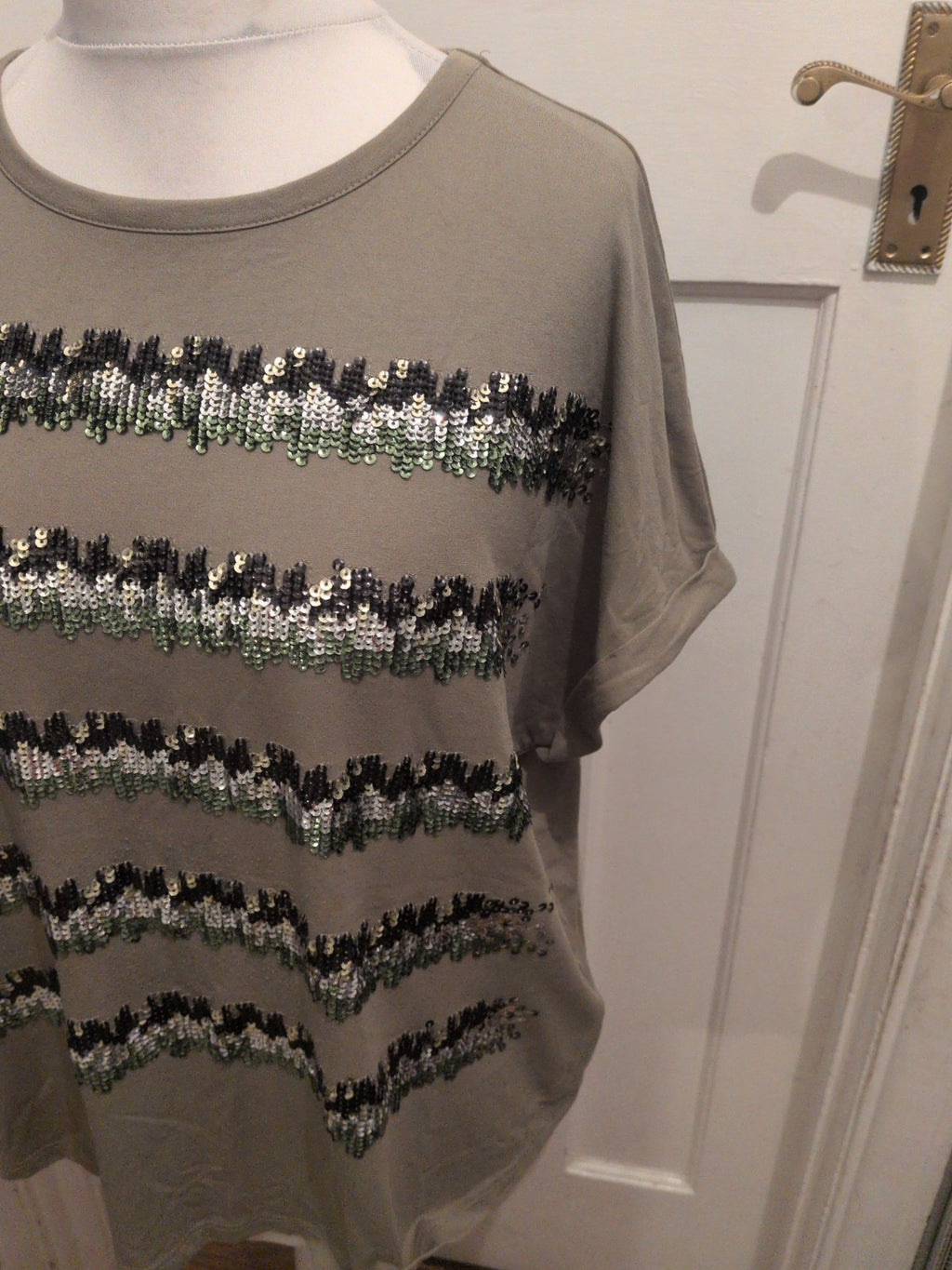 Ladies Next Size 16 Green With Sequins Short Sleeve T-shirt