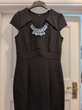 Ladies George Size 10 Black Short Sleeve Round Neck Diamonte Neck Dress.