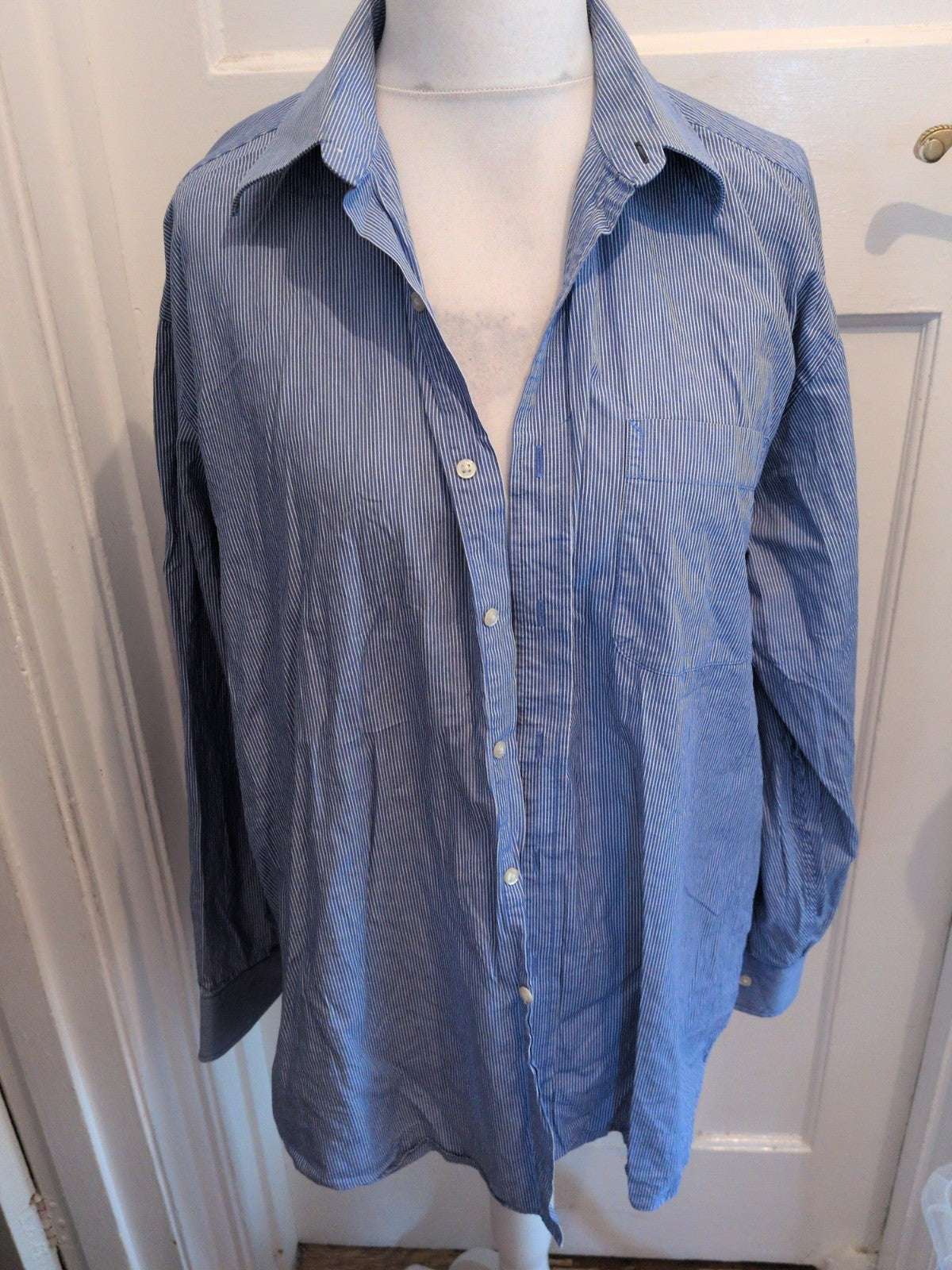 Tommy Hilfiger 17.5 Blue Striped Long Sleeve Shirt