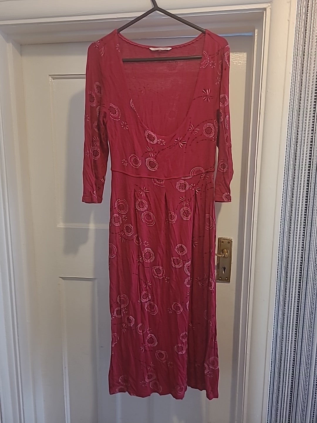 Ladies White Stuff Size 10 Red Mid Sleeved Scoop Neck Dress