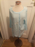 Ladies Size Medium Turquoise Floral Long Sleeved Blouse
