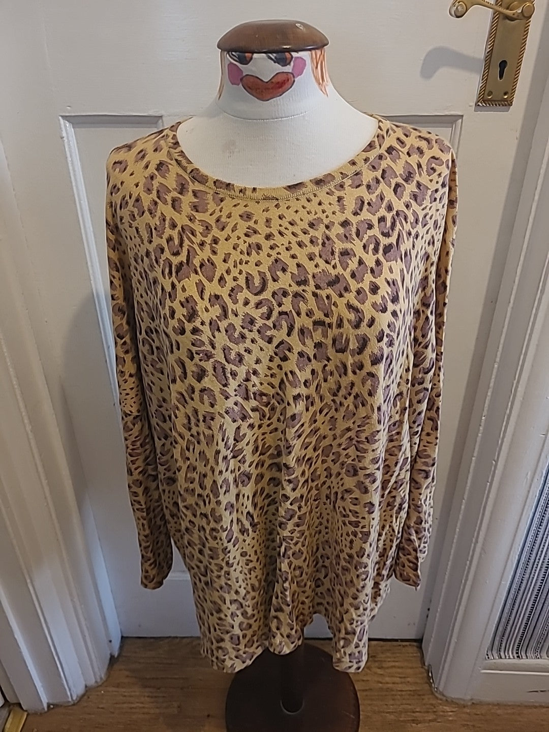 Ladies Destella Size For All Beige Leopard Print Long Sleeve Blouse