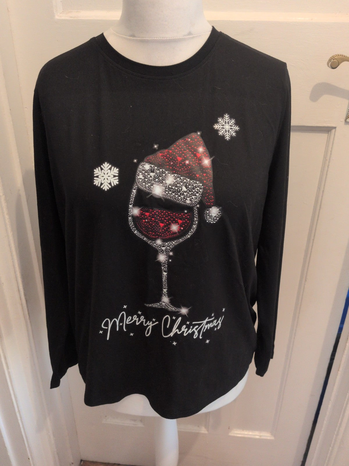 Large Black Merry Christmas Champagne Long Sleeve T-shirt