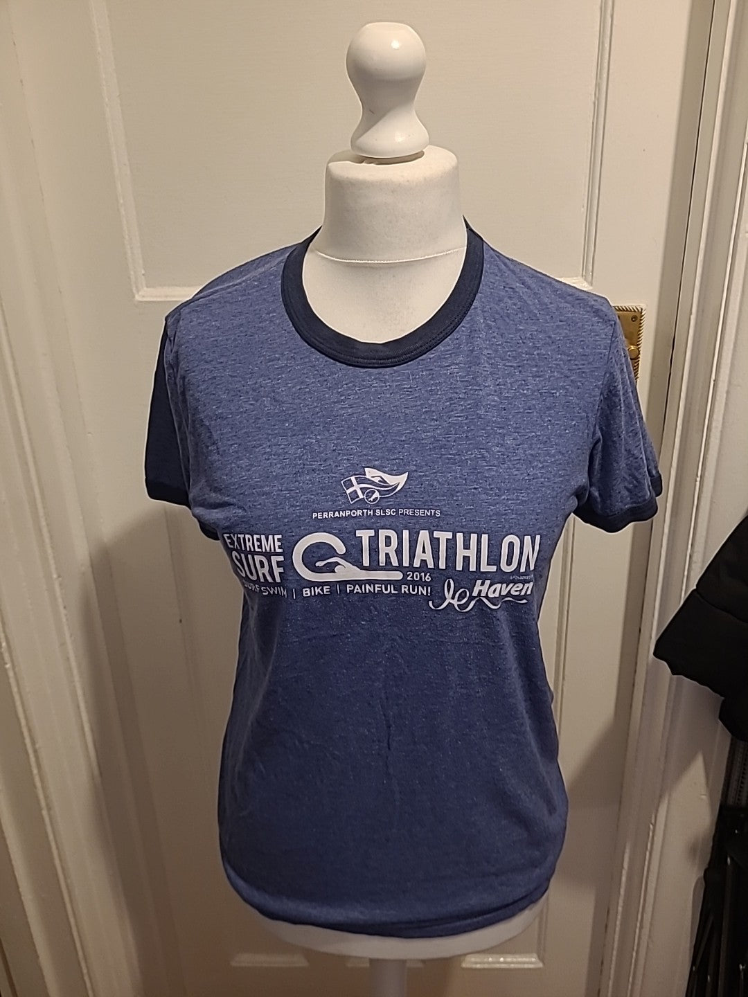 Mens Anvil Size Medium Navy Blue Triathlon Print Tshirt