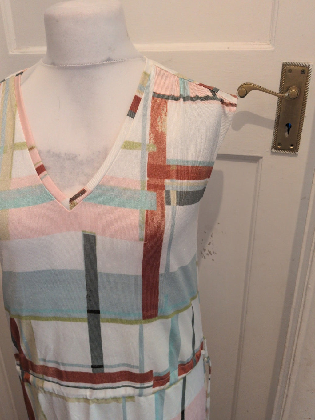 Next 12 White With Check Pattern Sleeveless Long Length Dress