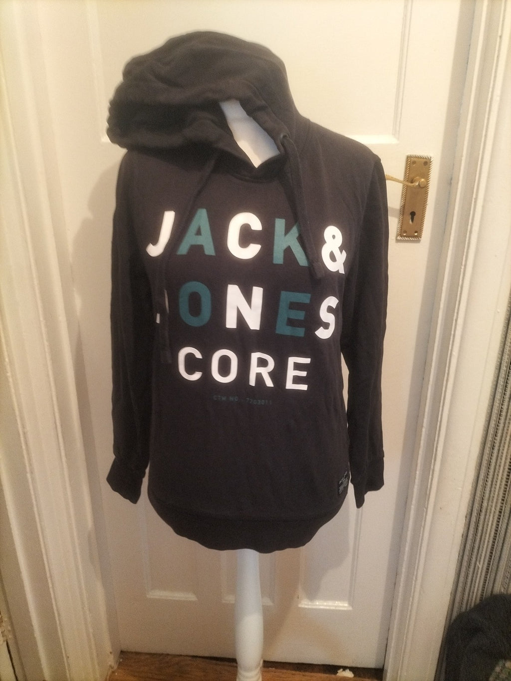 Mens Jack And Jones Size M Core Black Printed Pullover Hoodie