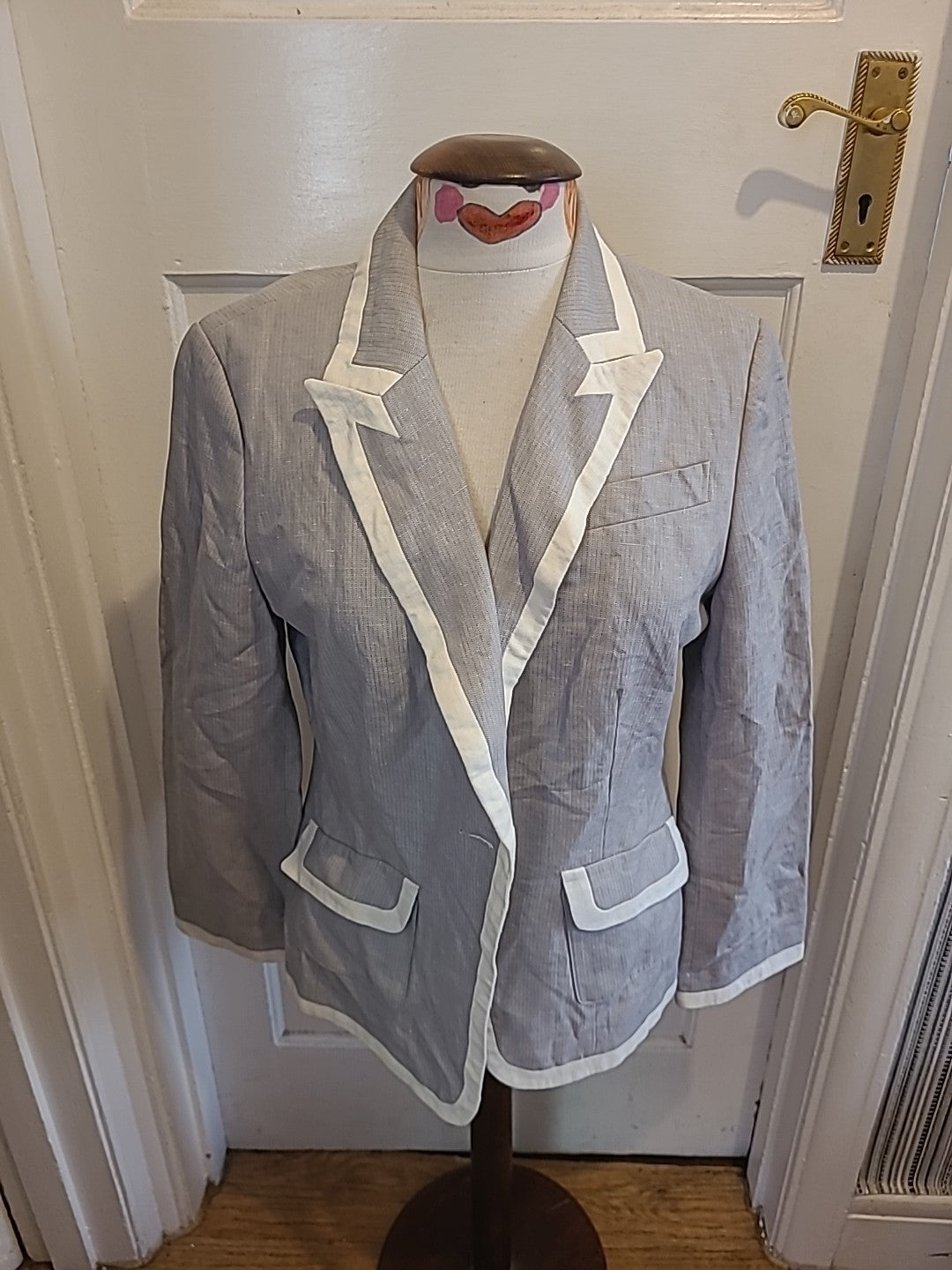 Ladies Principles Size 14 Grey White Trim Padded Blazer