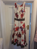 Ladies Fever Size 8 Cream/Red/Purple Floral Long Length Dress