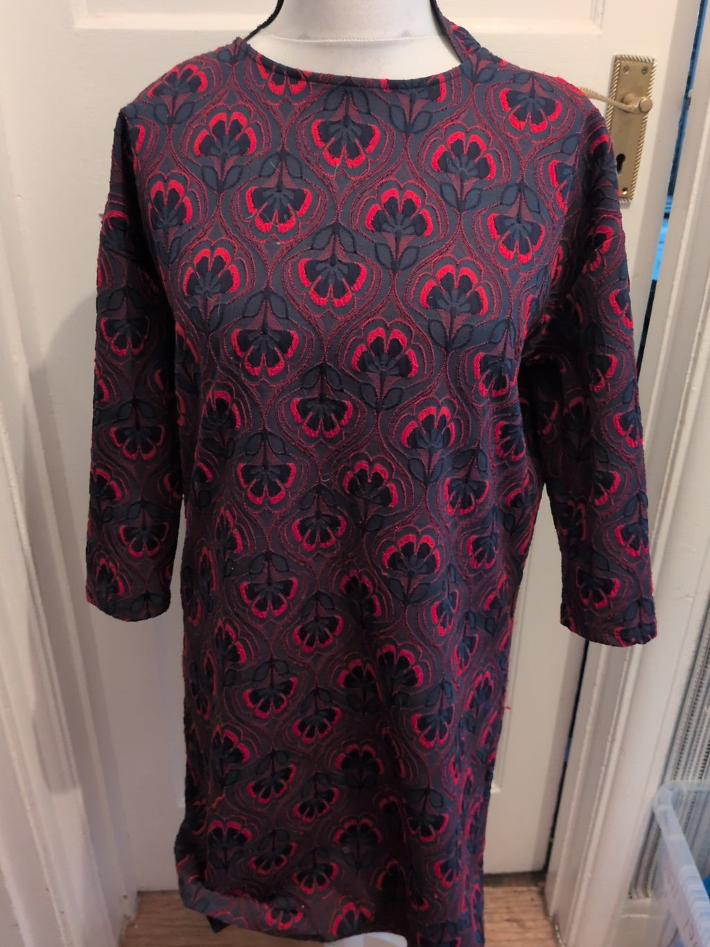 TU 16 Dark Green Navy And Red Long Sleeve Dress