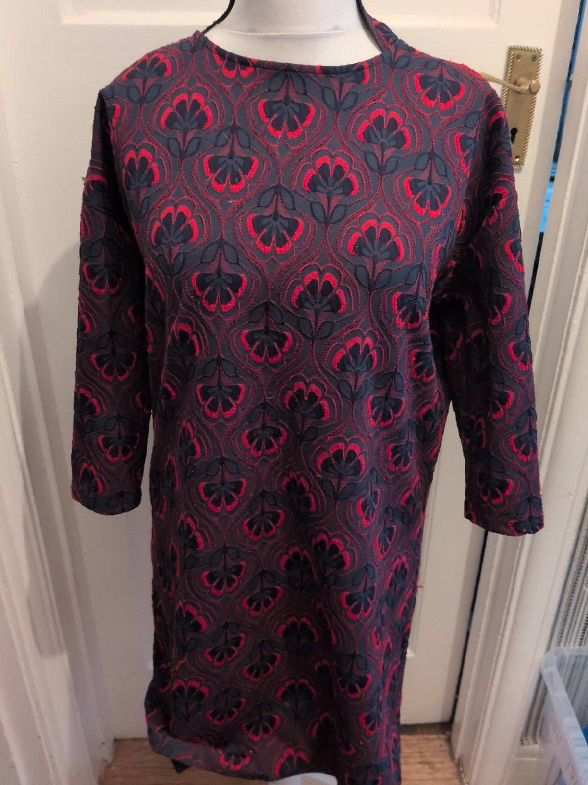 TU 16 Dark Green Navy And Red Long Sleeve Dress
