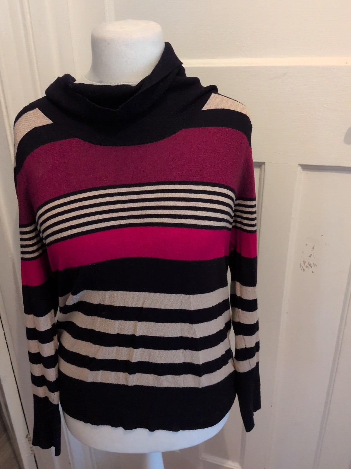 M&S Woman 16-18 High Neck Multicoloured Stripe Pullover Jumper