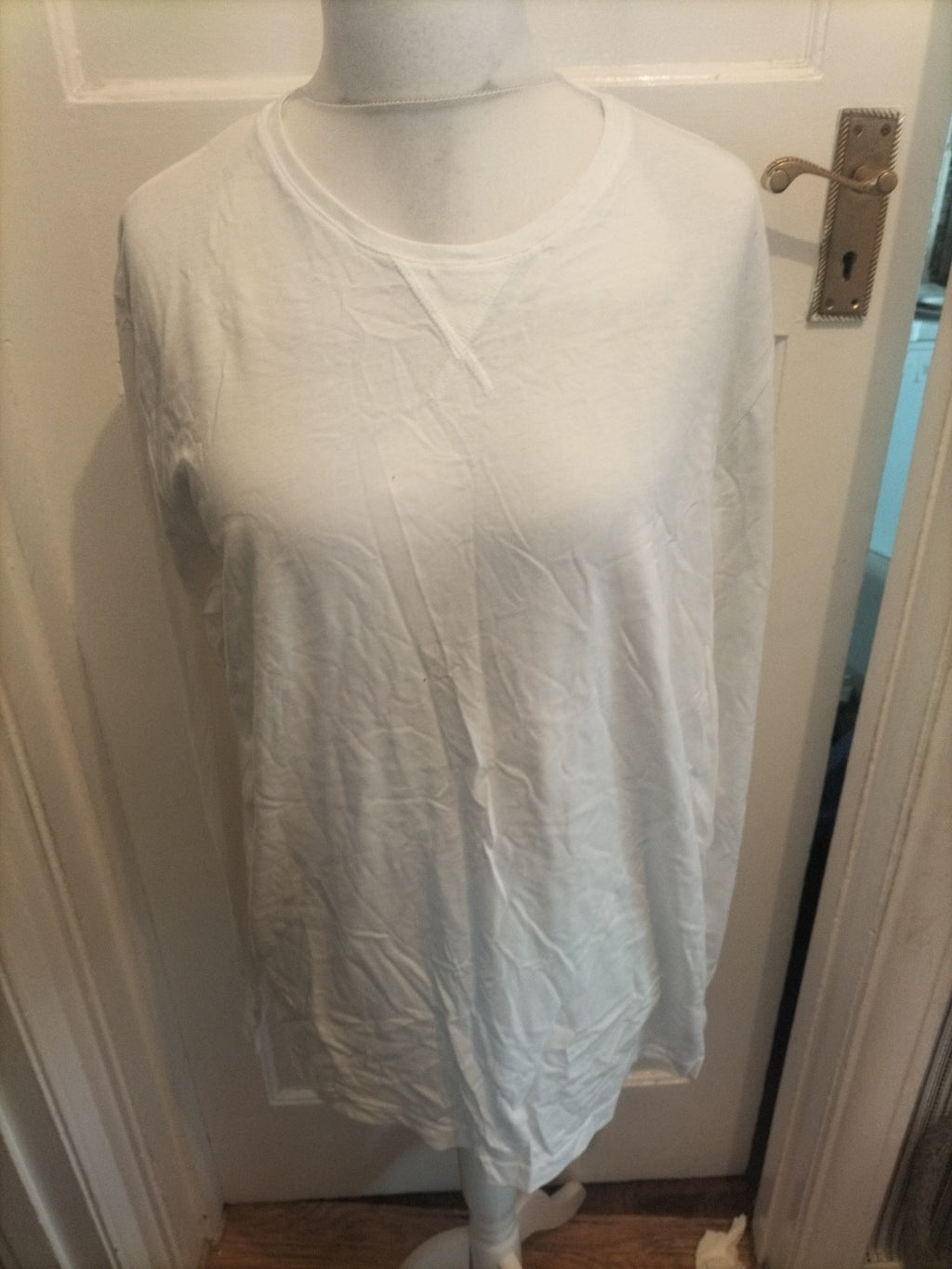 Mens Easy Size 2xl White Long Sleeve Round Neck T-shirt