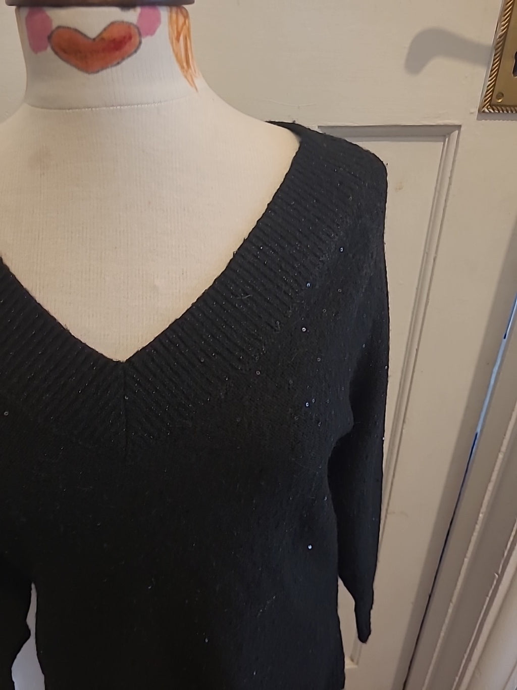 Ladies Primark Size 2XS Black Sequin Long Sleeved Jumper