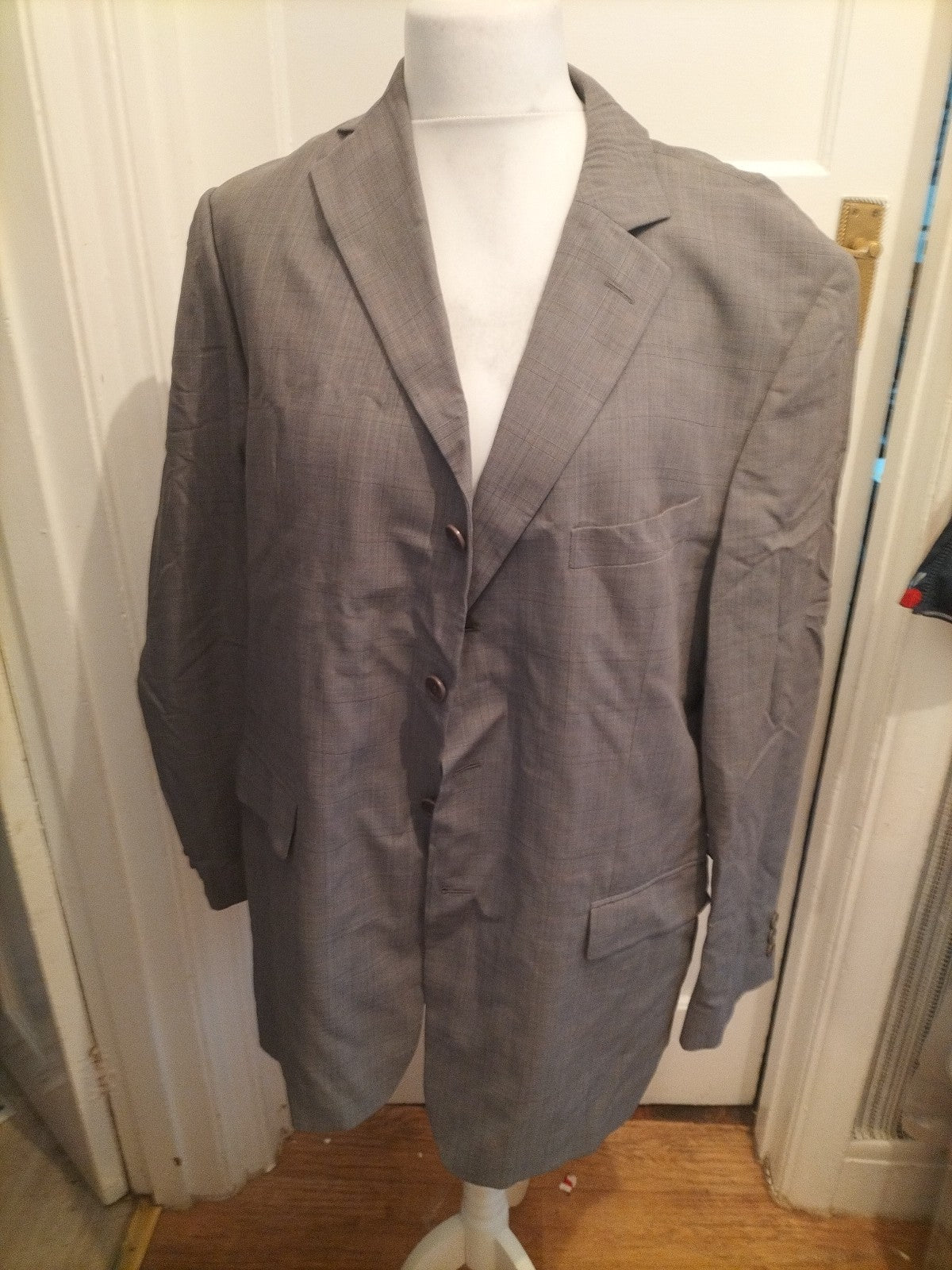 Mens Marks And Spencer Size 44L Grey Chrck Lined Padded Tuxedo Blazer