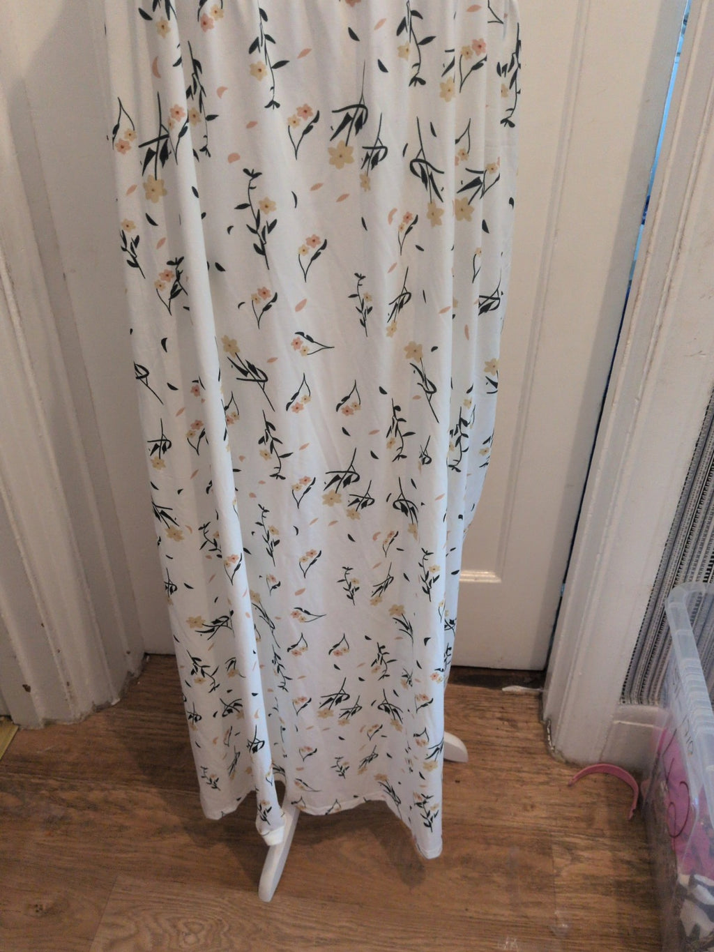 3XL White Green And Yellow Floral Sleeveless Midi-Long Dress