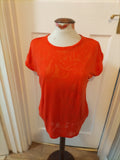 Ladies F&F Size 10 Hot Orange Floral Short Sleeved Tshirt