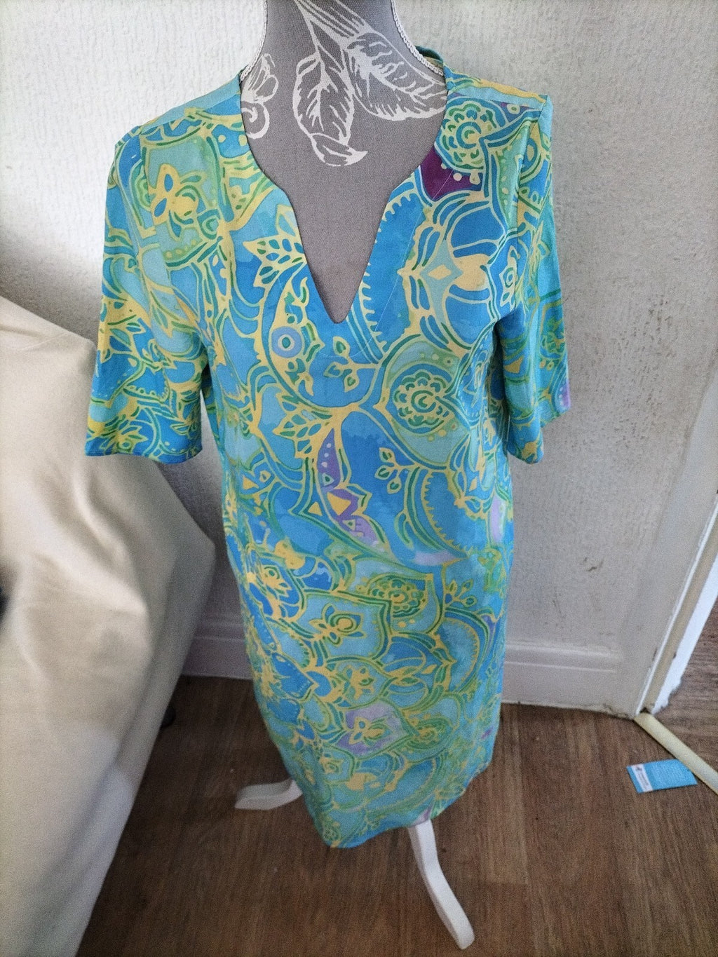 Ladies Size Small Yellow And Blue Short Dress