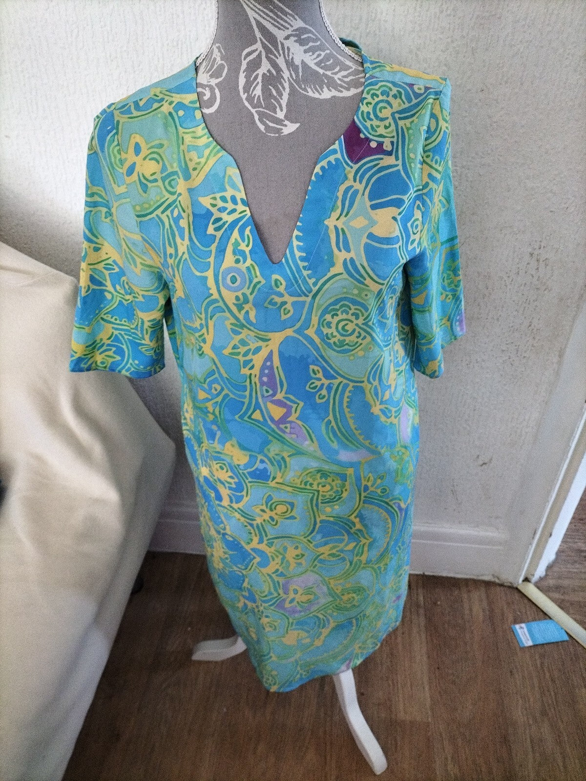 Ladies Size Small Yellow And Blue Short Dress