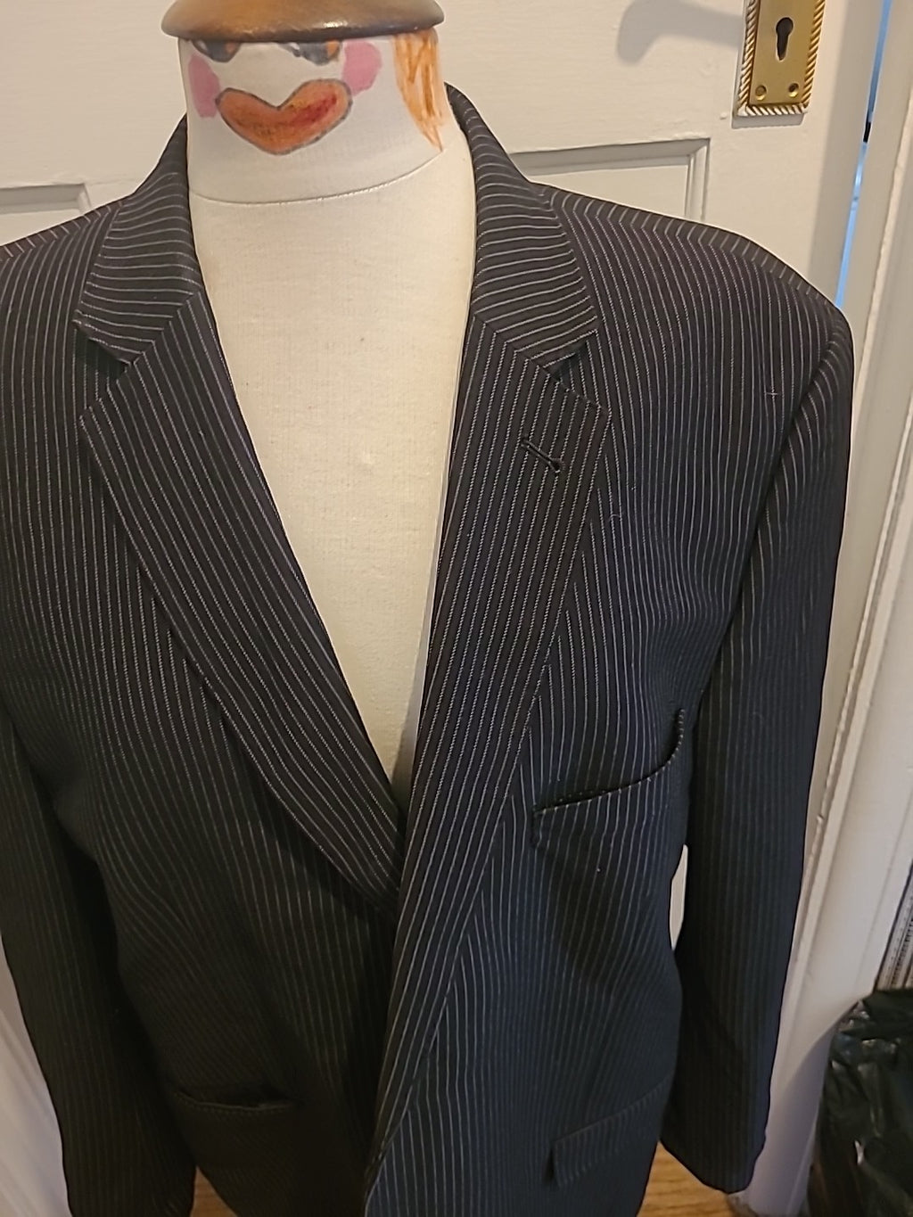 Mens George Size 44S Black Striped Lined Padded Suit Jacket