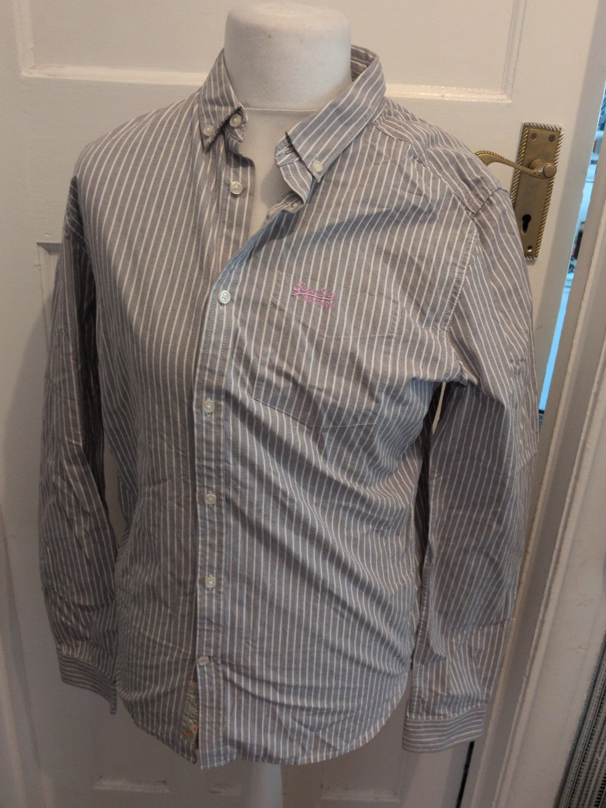 Superdry Shirt Shop Medium Grey Stripe Long Sleeve Shirt