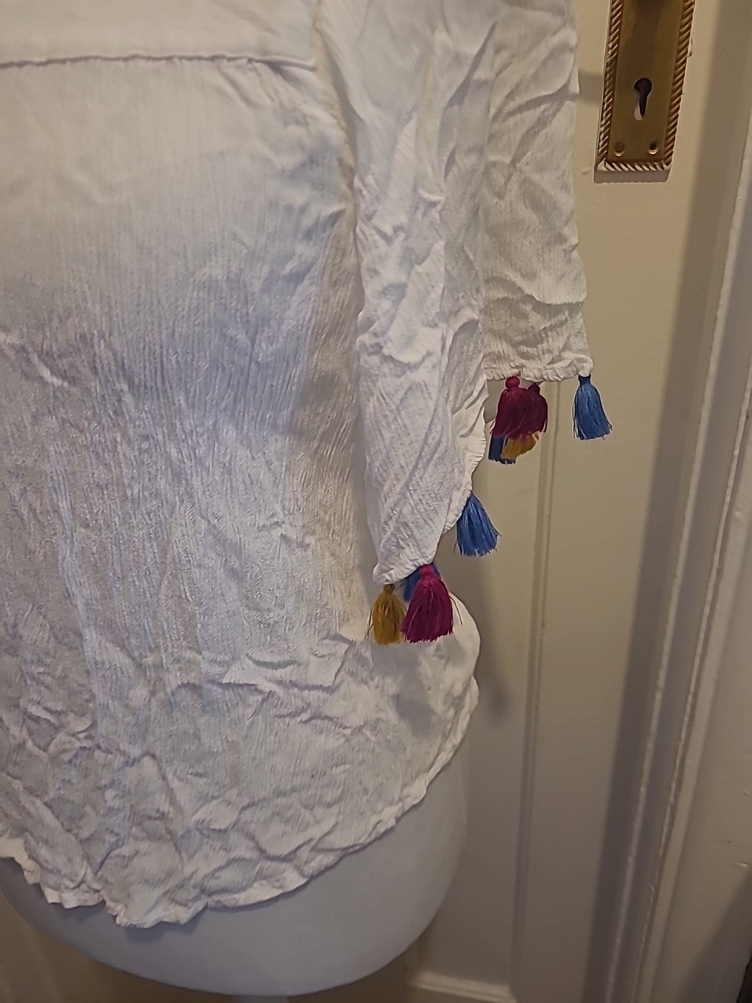 Ladies Tu Size 12 White Tassled Square Neck Blouse