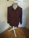Ladies Peacocks Size 12 Black And Prink Long Sleeve Blouse