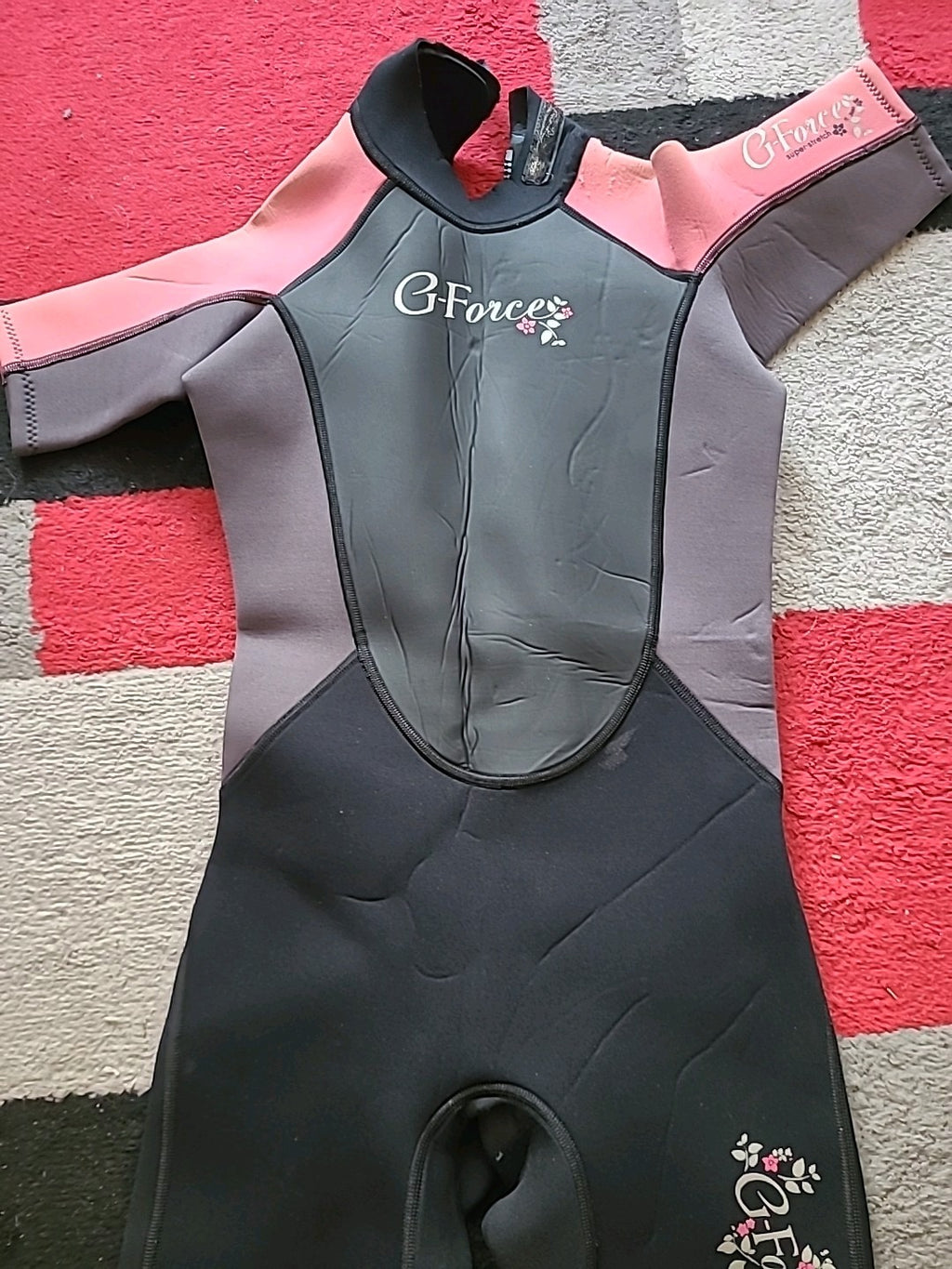 Girls G-Force Size Junior XL 162-167CM Pink Grey Navy Cropped Wetsuit