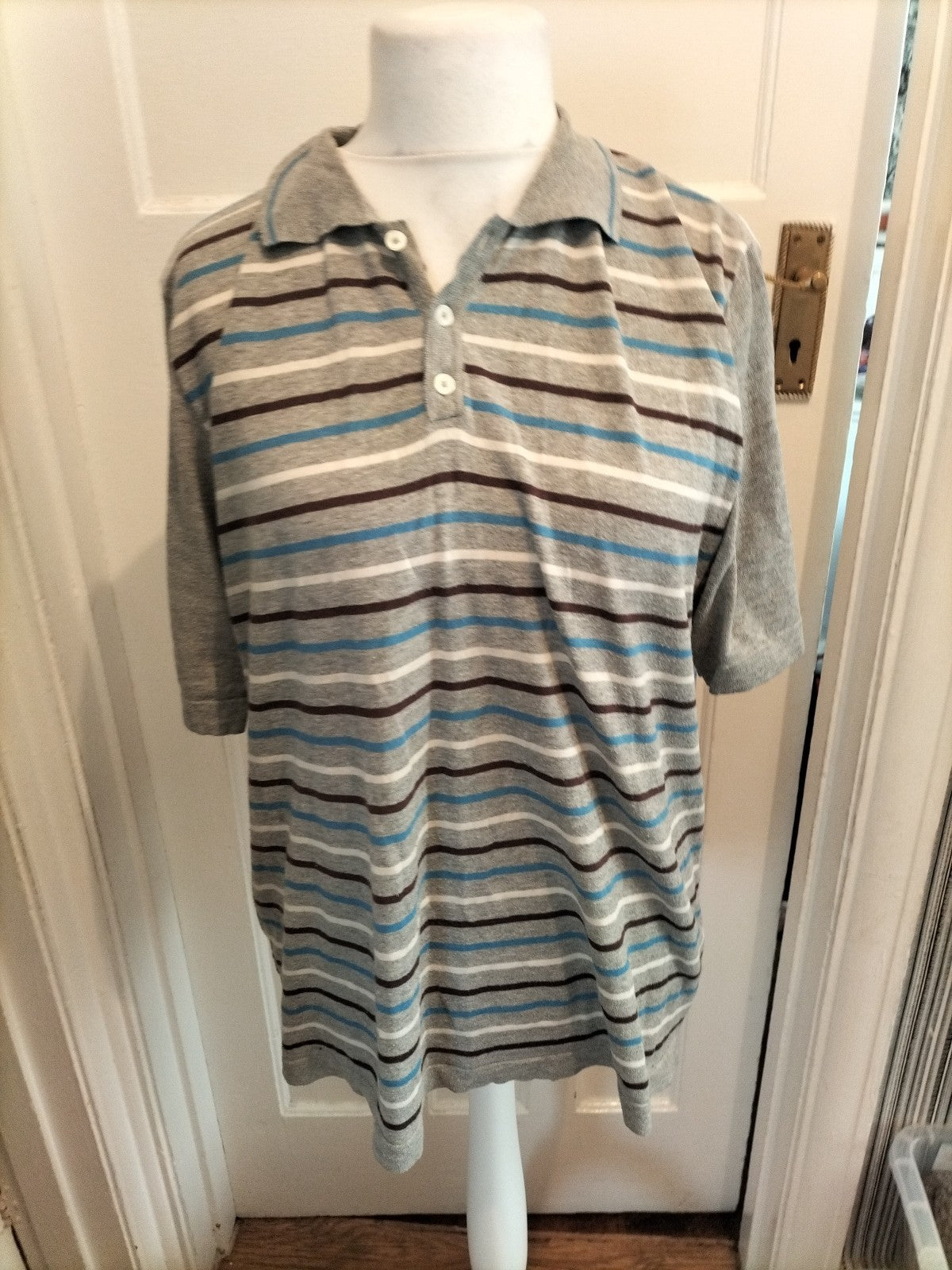 Mens N&N Size XL Grey Striped Short Sleeved Polo