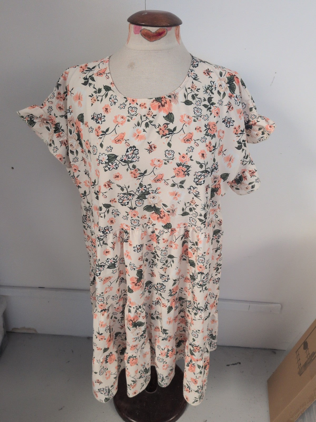2XL Green And Orange Short Sleeve Floral Dress