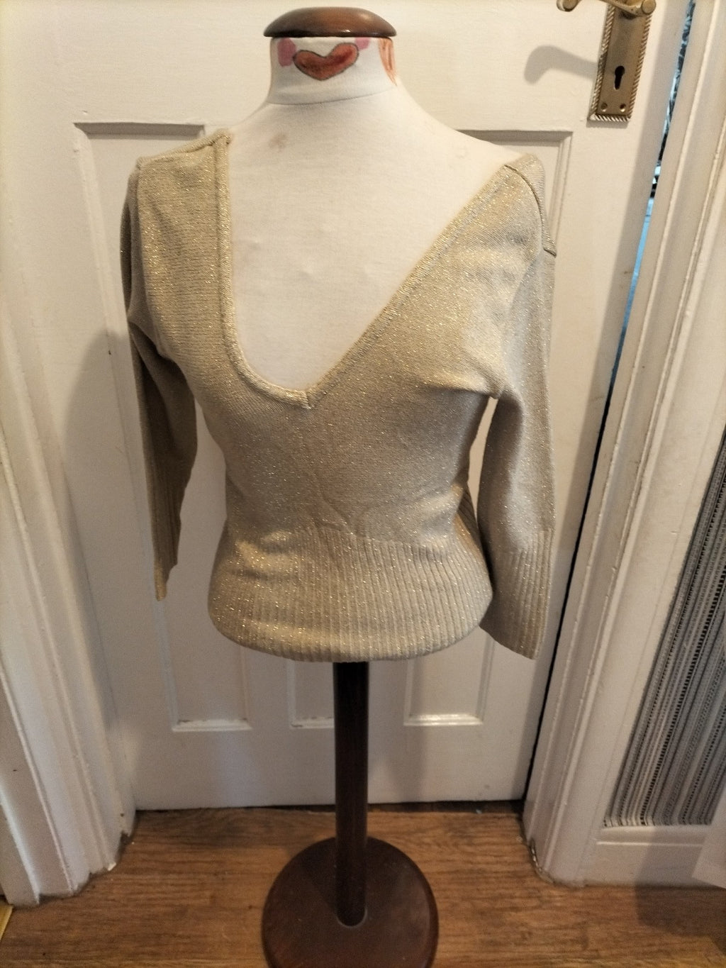 Ladies New Look Size 12 Gold Glittery Long Sleeved Blouse