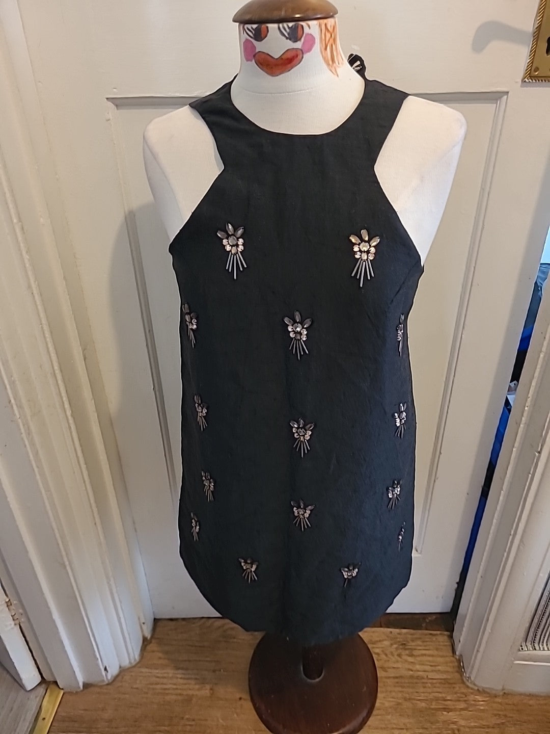 Ladies Topshop size 8 black with diamonte sleeveless lined dress
