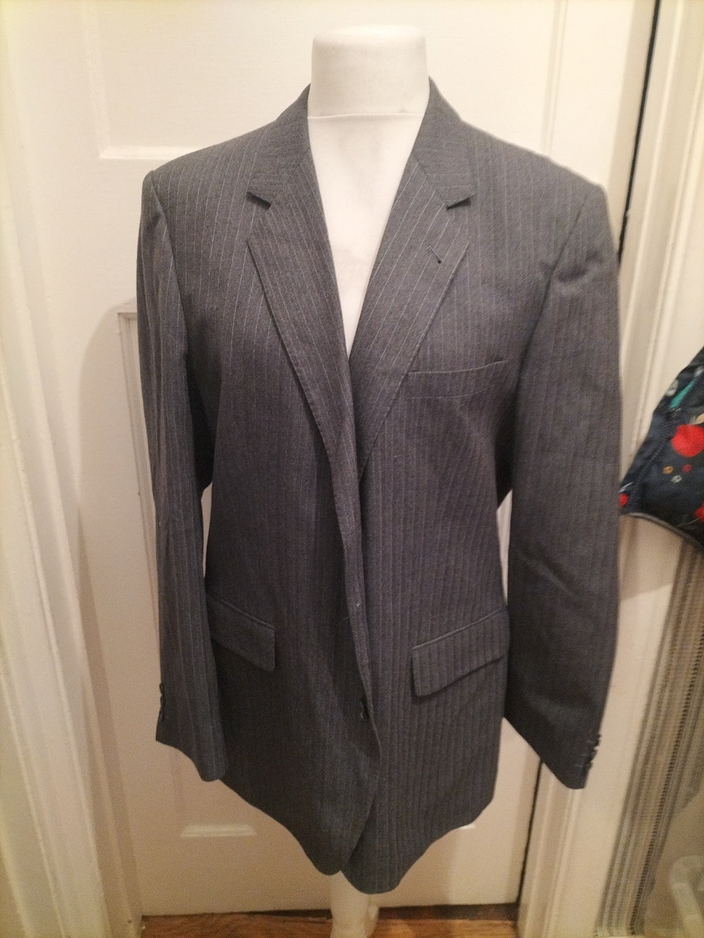 Mens Burtons Size Large Grey Pinstripe Wool Blazer