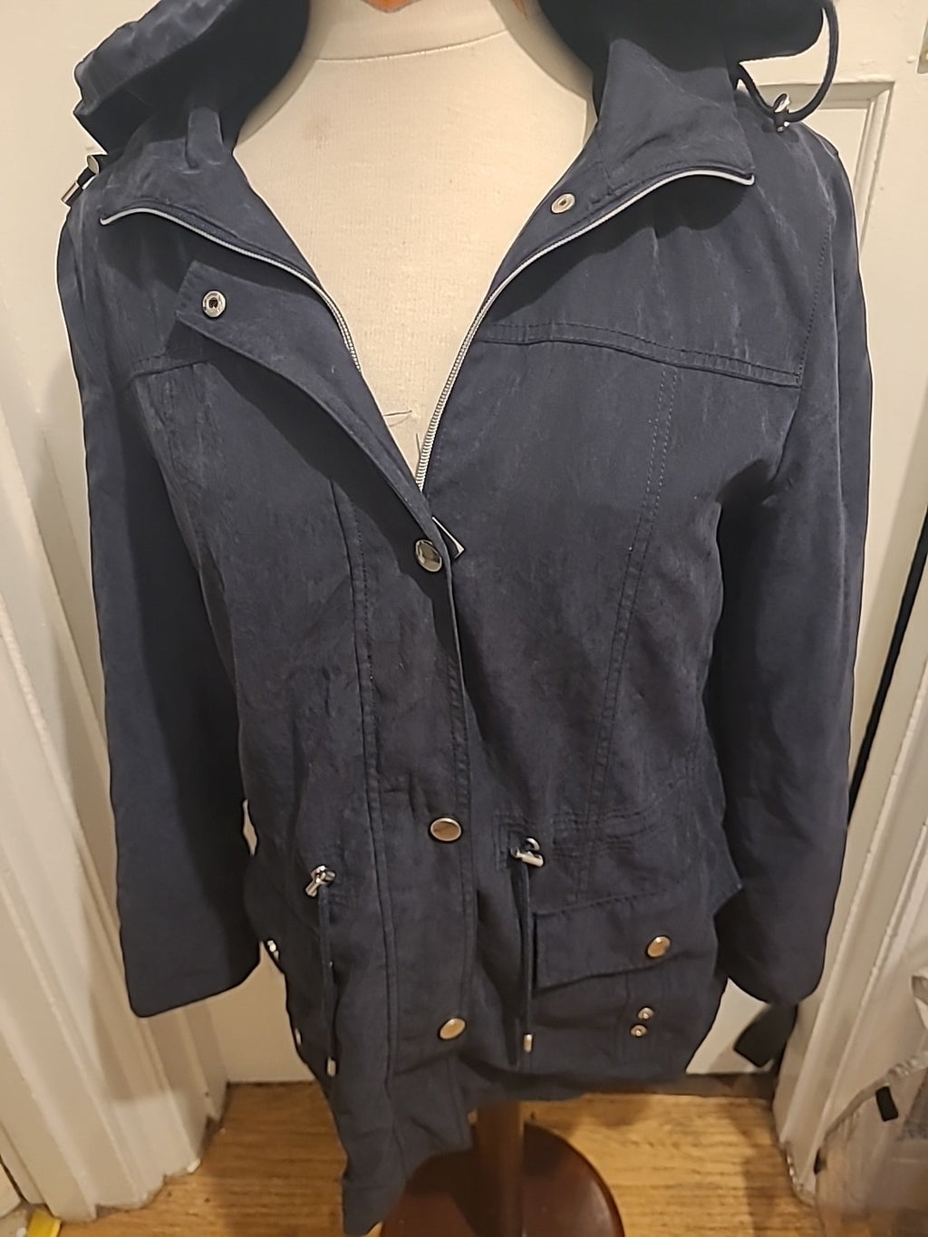 Ladies Afibel Size 14 Navy Mesh Lined Long Sleeved Coat