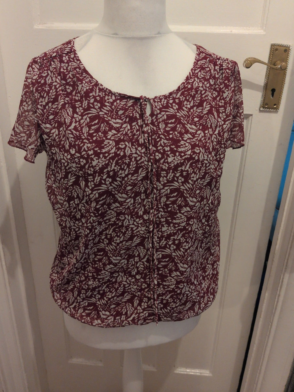 Bonmarche 16 Mulberry And White Short Sleeve Blouse