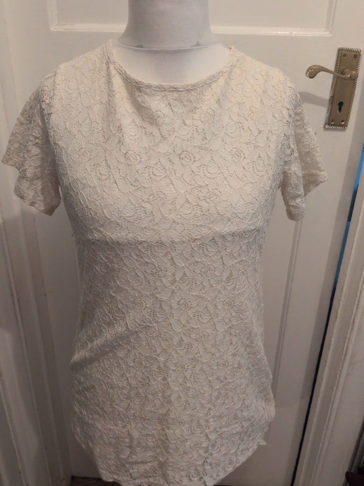 Dorothy Perkins 16 White Lace Lined Short Sleeve Blouse