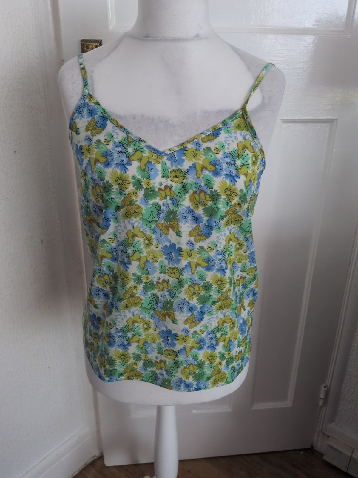 Shein Medium Green And Blue Floral Sleeveless Cami Top
