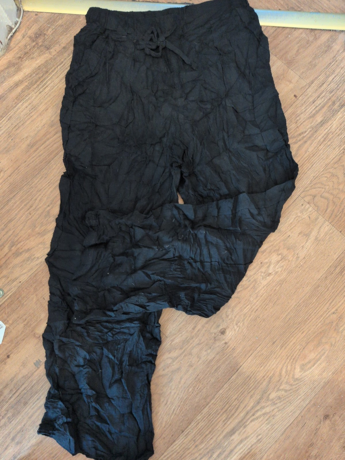 Large Black Straight Leg Trousers Elasticated With Drawstring