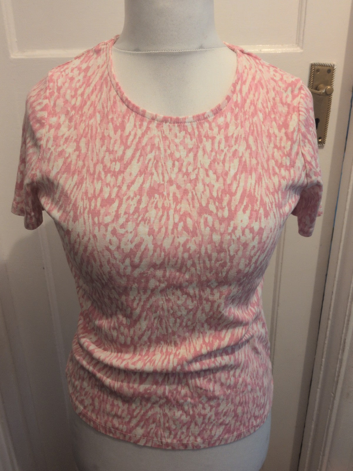 Bonmarche 14 Pink And White Patterned Short Sleeve T-shirt
