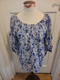 Ladies Klass Size 14 Blue Navy White Stripe Floral Mid Sleeved Elasticated...