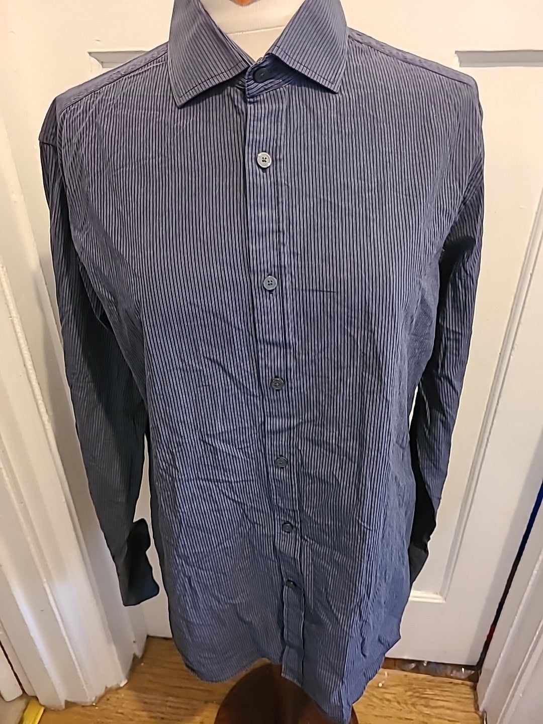 Mens Jaeger Size 16" Black/Blue Striped Shirt