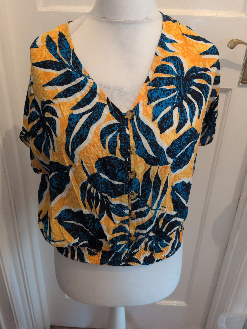 F&F 16 Orangy Yellow And Navy Blue Short Sleeve Blouse