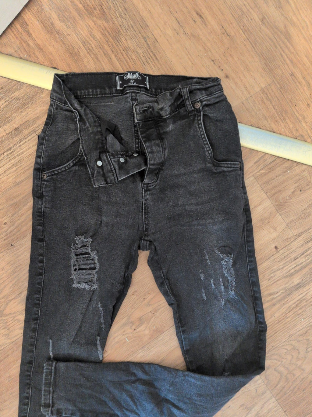 Mens Siksilk Size XS Dark Grey Ripped Skinny Jeans