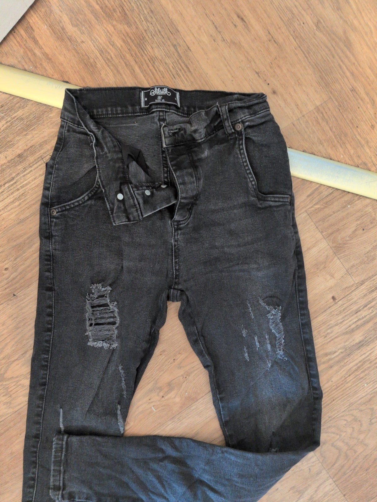 Mens Siksilk Size XS Dark Grey Ripped Skinny Jeans