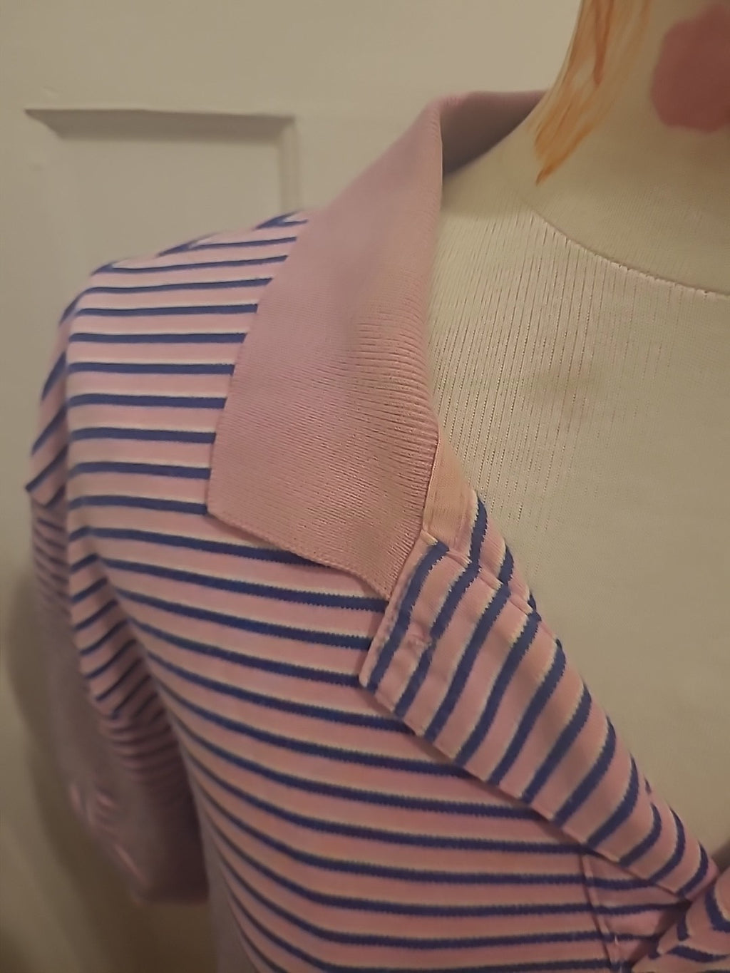 Mens Ralph Lauren Size Large Pink Navy Striped Short Sleeved Polo Shirt