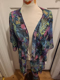 Ladies F&F Size Medium Multicoloured Short Sleeved See Through Blouse Longline