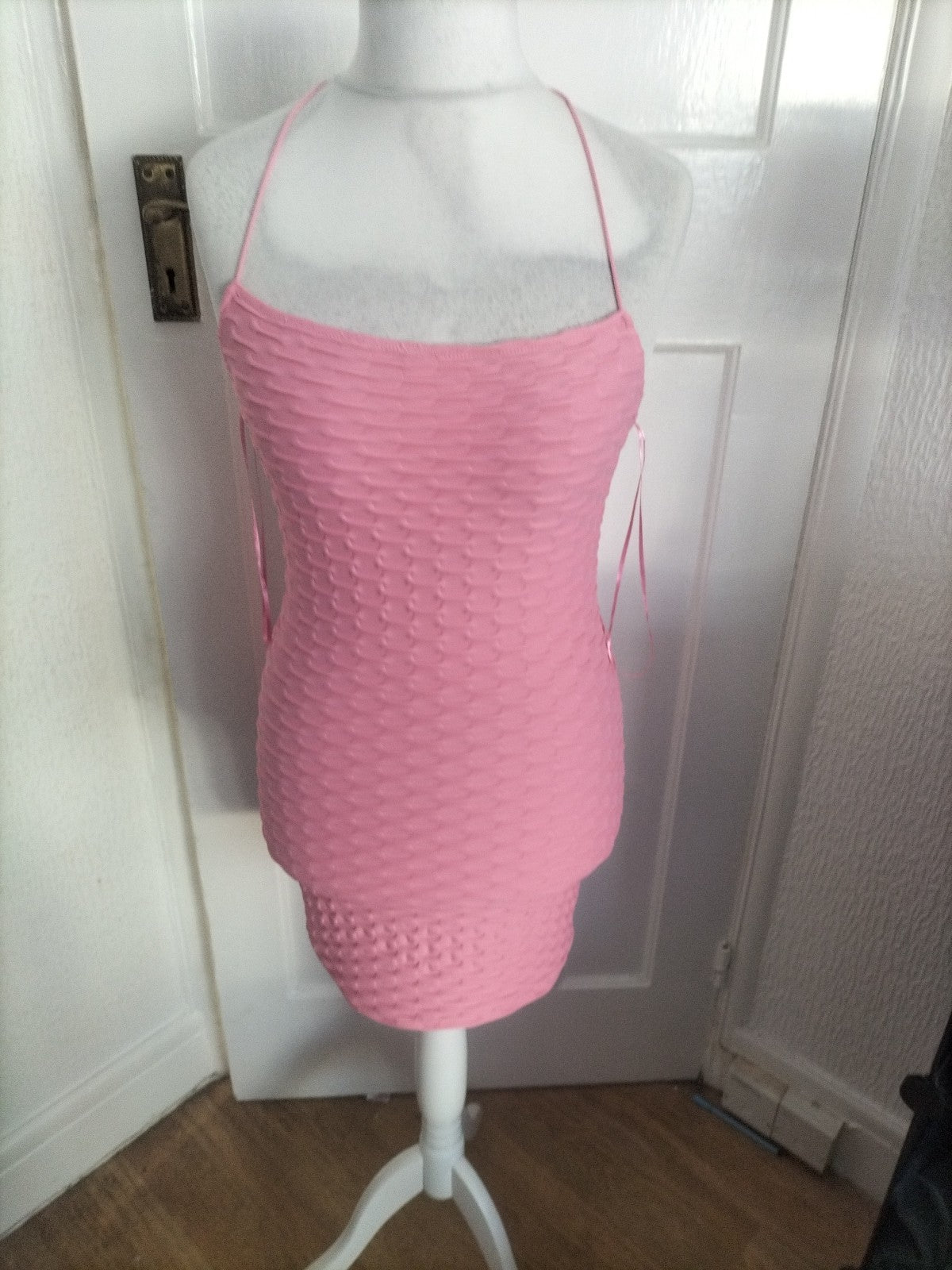 Ladies Bershka Size M Pink Textured Strappy Dress