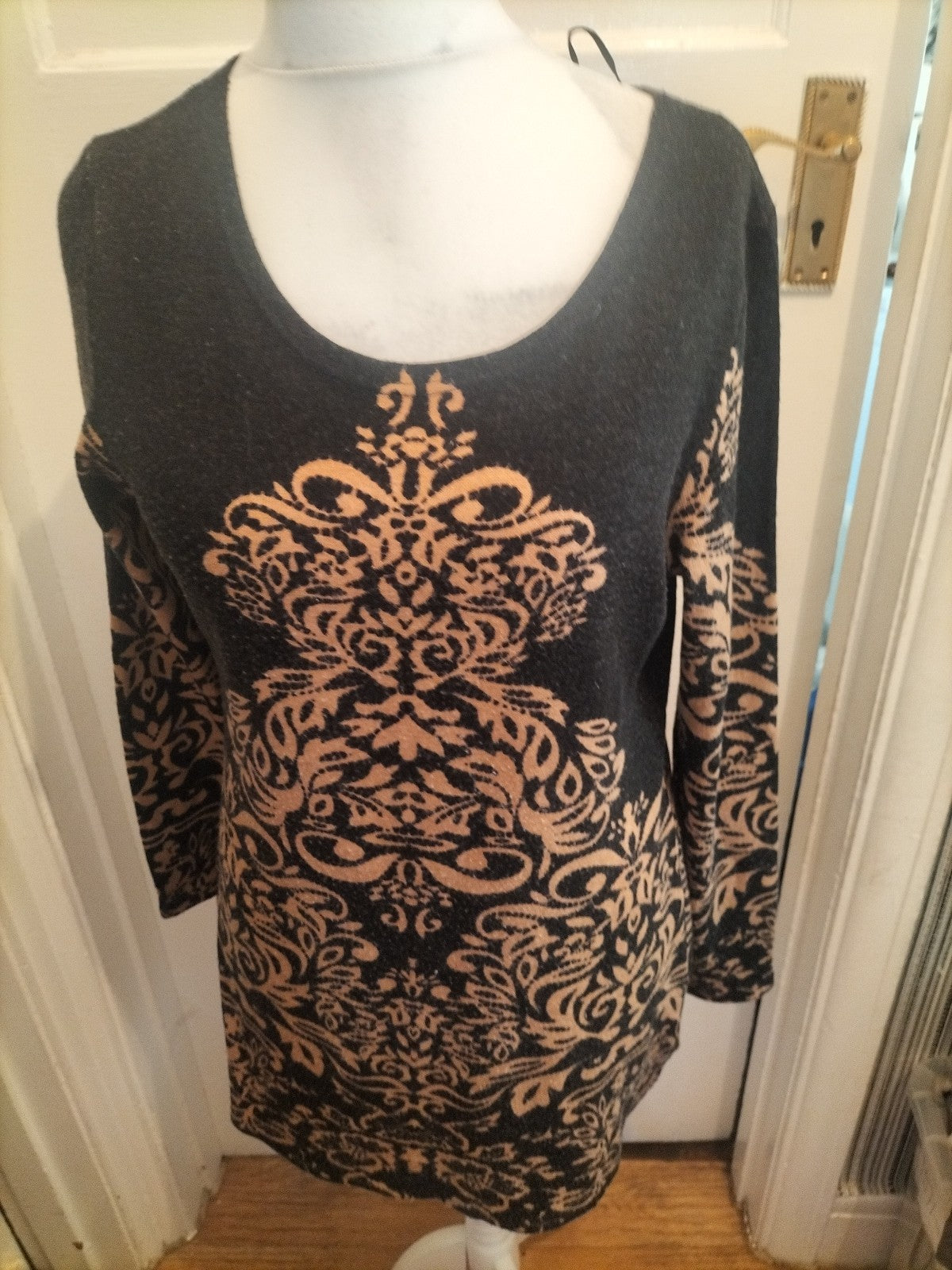 Ladies Stella Morgan Size 14 Brown And Black Long Sleeve Dress