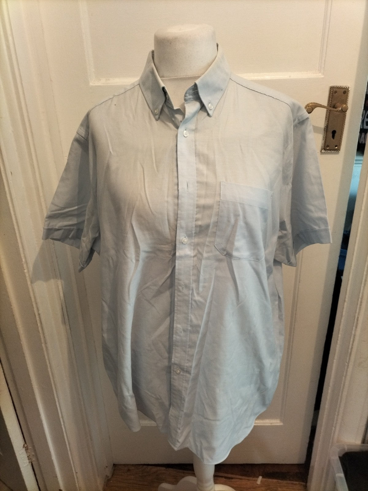 Mens Thomas Nash Size 17" Blue Short Sleeved Shirt Cotton Rich Slight Marked...