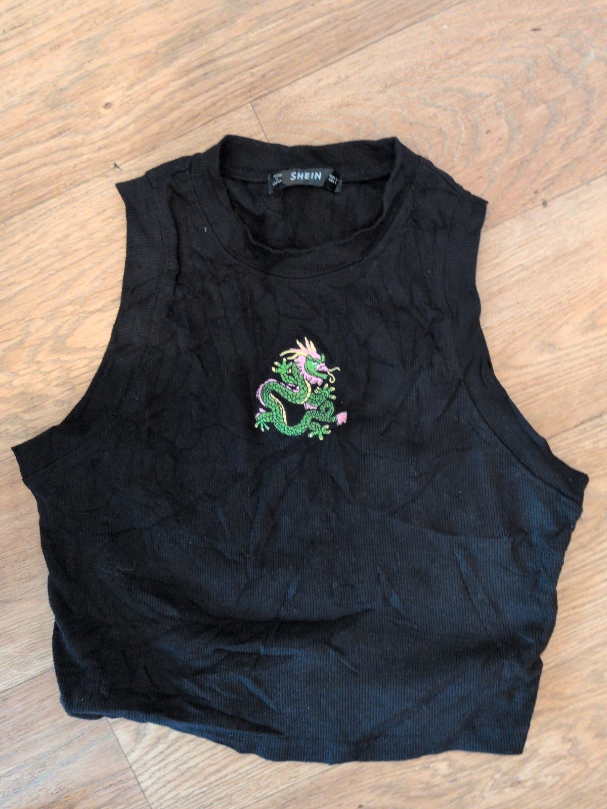 Shein Small Black Sleeveless Dragon T-shirt